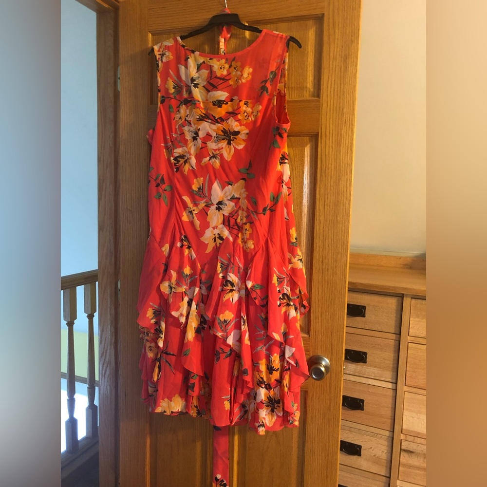 Red flowered sleeveless dress